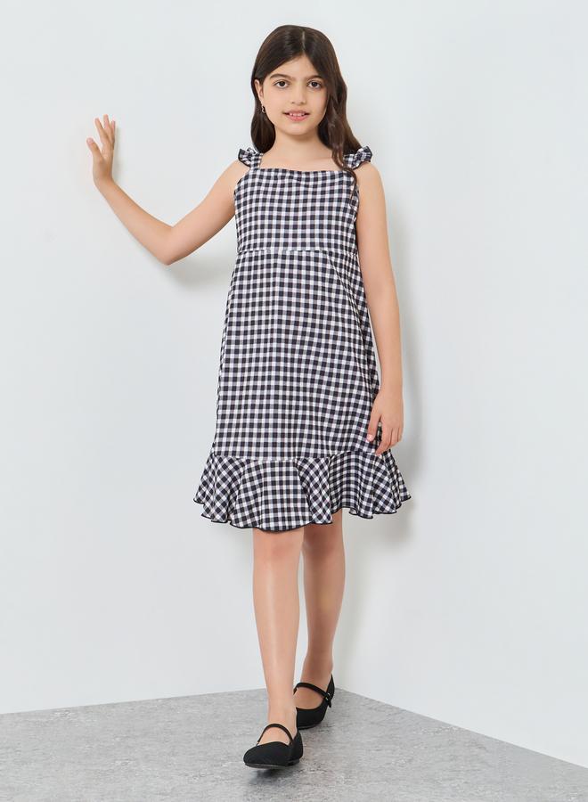 Styli Girls Black Gingham Print Strappy Dress - Image 1